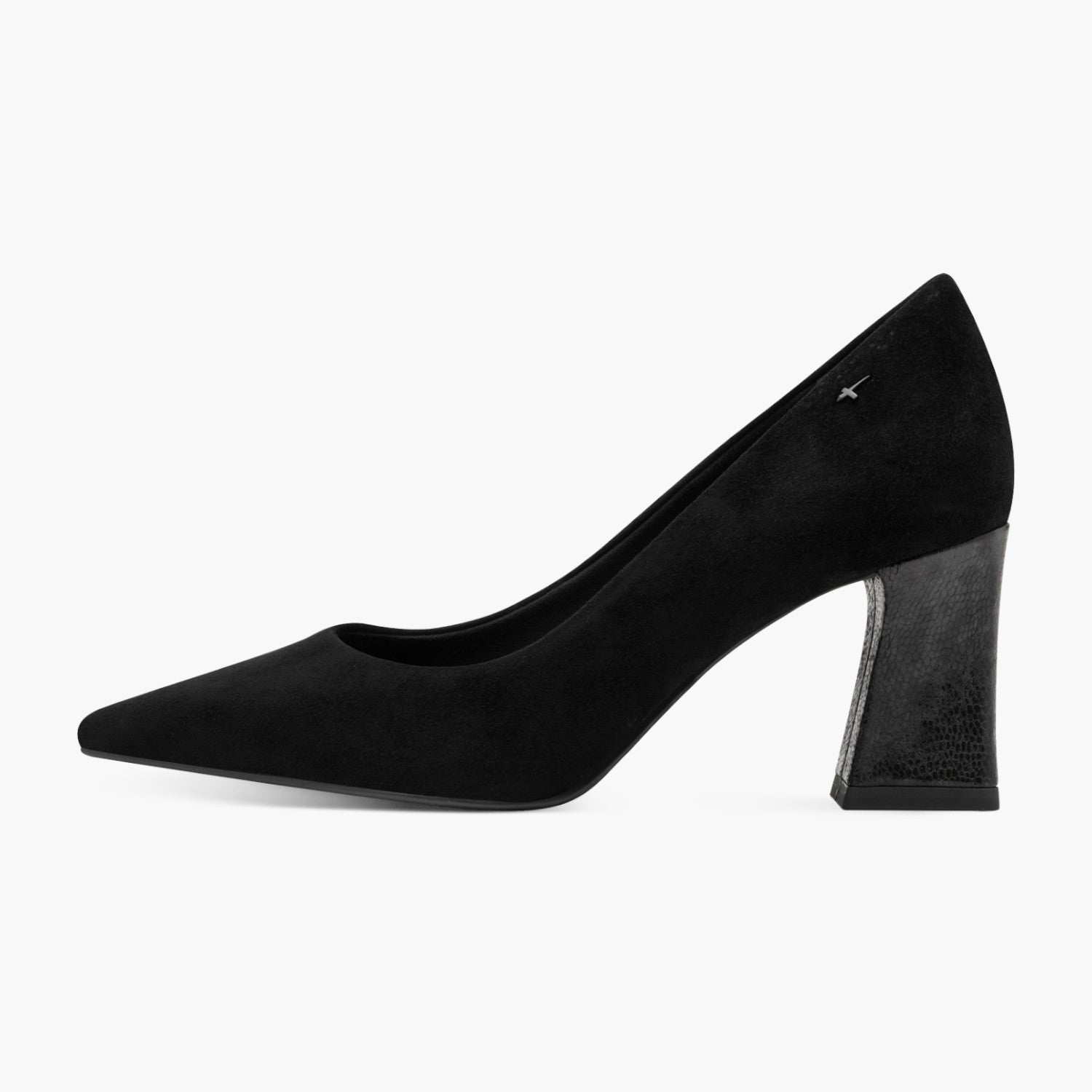 Tamaris Black Suede Court Shoe with 75mm Block Heel - Leavys Shoes