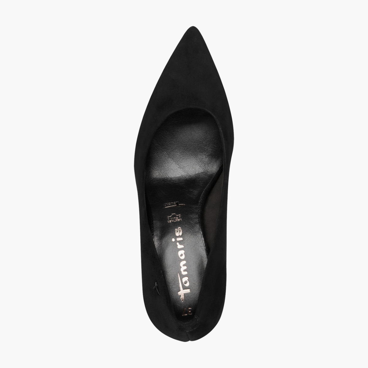 Tamaris Black Suede Court Shoe with 75mm Block Heel - Leavys Shoes