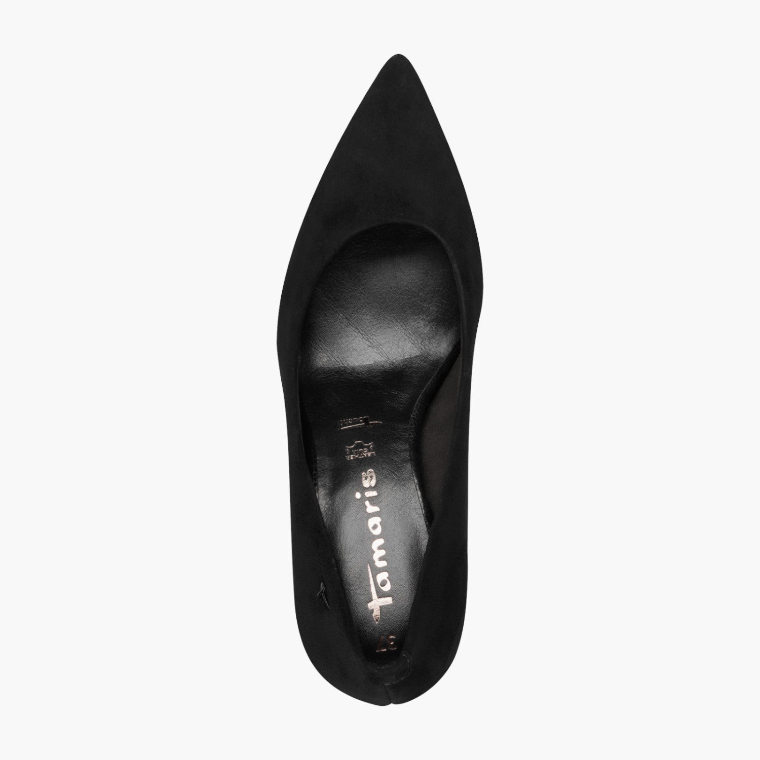 Tamaris Black Suede Court Shoe with 75mm Block Heel - Leavys Shoes