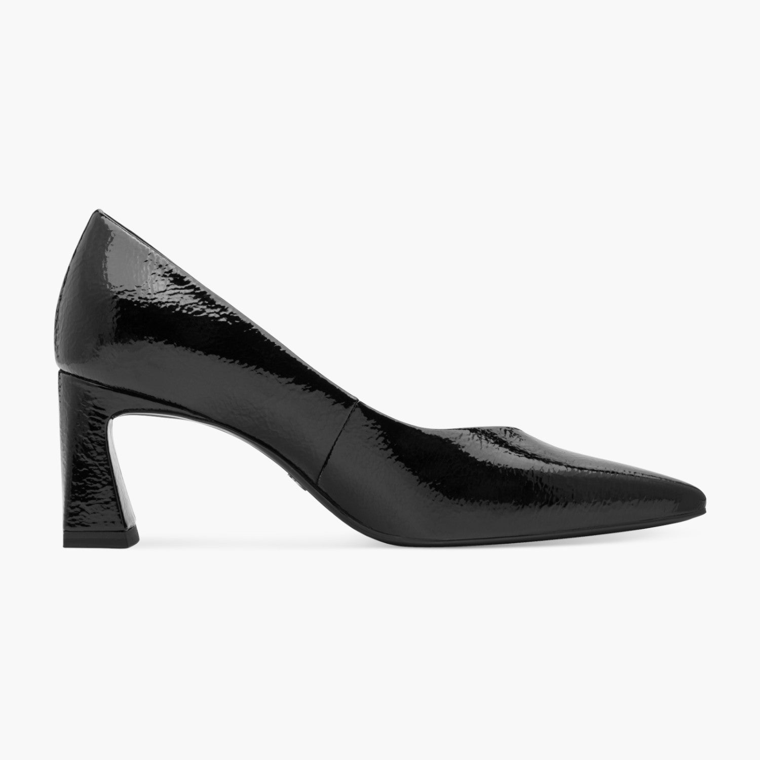 Tamaris Black Patent Court Shoes with Banana Heel - Leavys Shoes