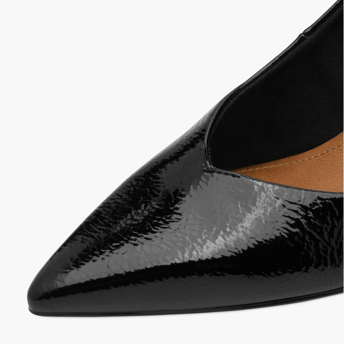 Tamaris Black Patent Court Shoes with Banana Heel - Leavys Shoes