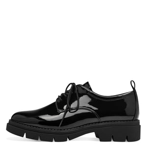 Front view of the Black Patent Lace-up shoe