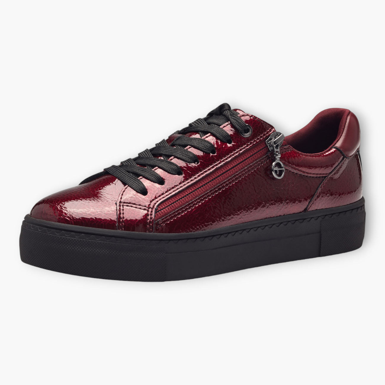 Tamaris Bordeaux Trainer-Style Shoes with Black Side Sole and Zip - Leavys Shoes