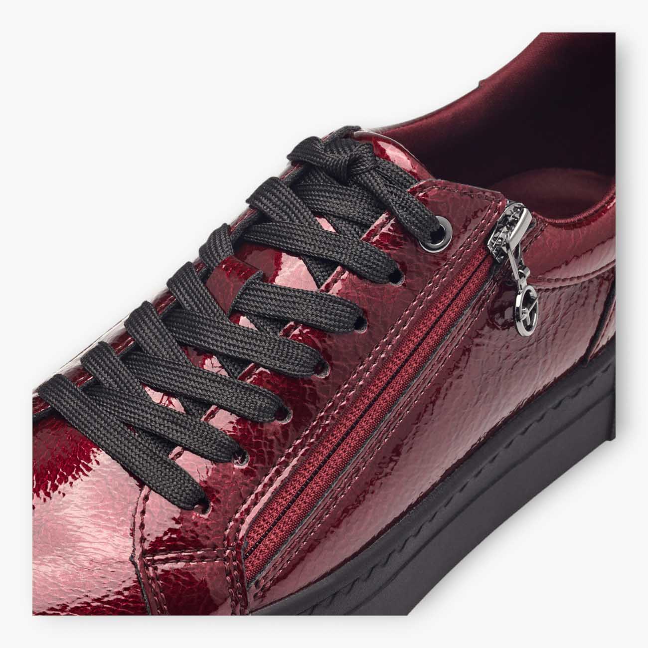 Tamaris Bordeaux Trainer-Style Shoes with Black Side Sole and Zip - Leavys Shoes