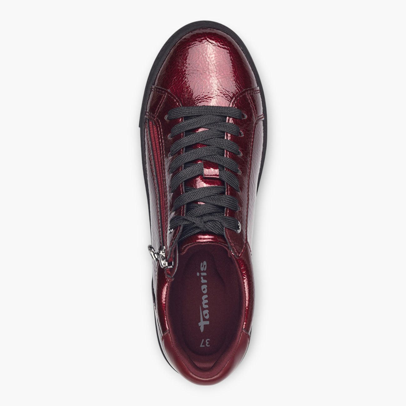 Tamaris Bordeaux Trainer-Style Shoes with Black Side Sole and Zip - Leavys Shoes