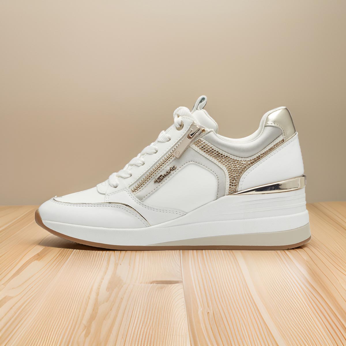 Tamaris White Women's Sneaker with Wedge Heel and Sparkle Detail
