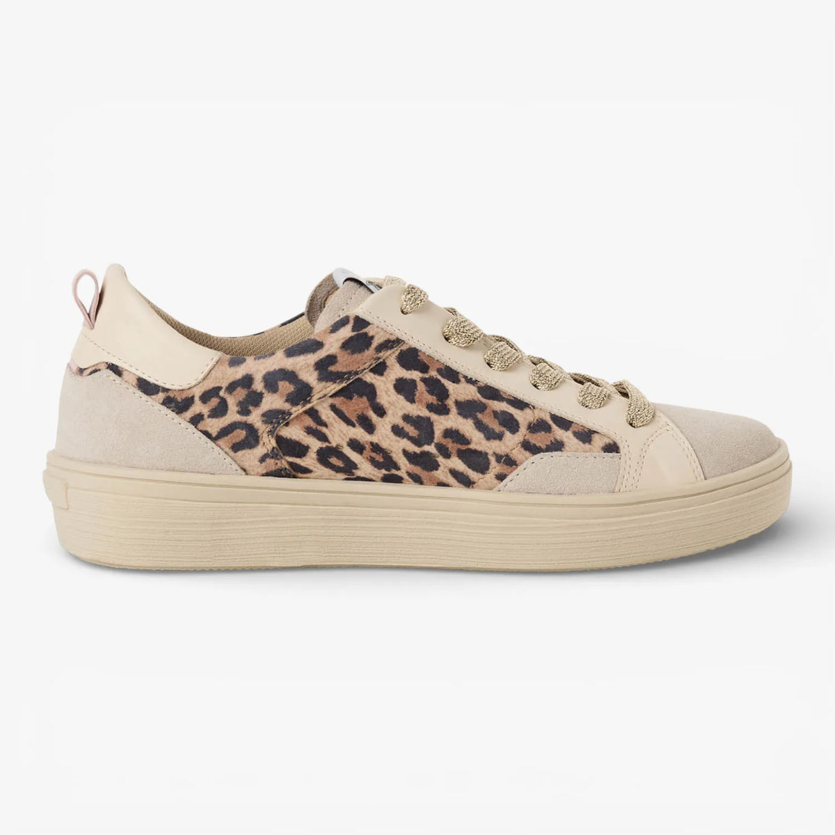 Tamaris Leopard Print Leather Trainer with Gold Laces