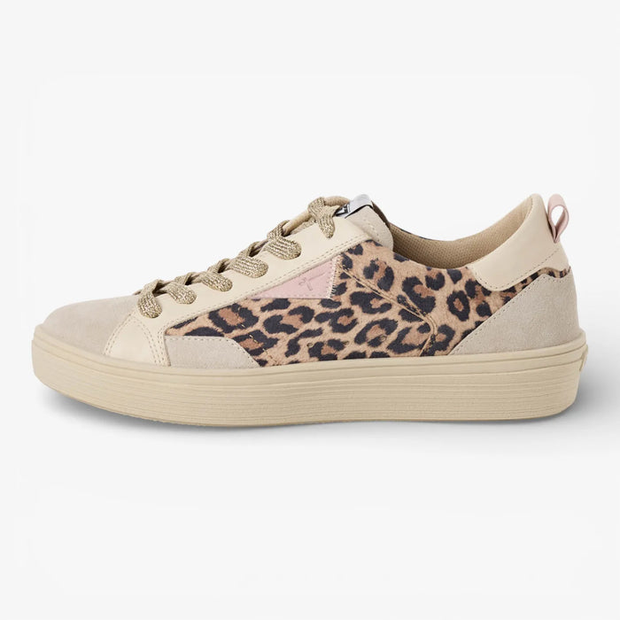 Tamaris Leopard Print Leather Trainer with Gold Laces