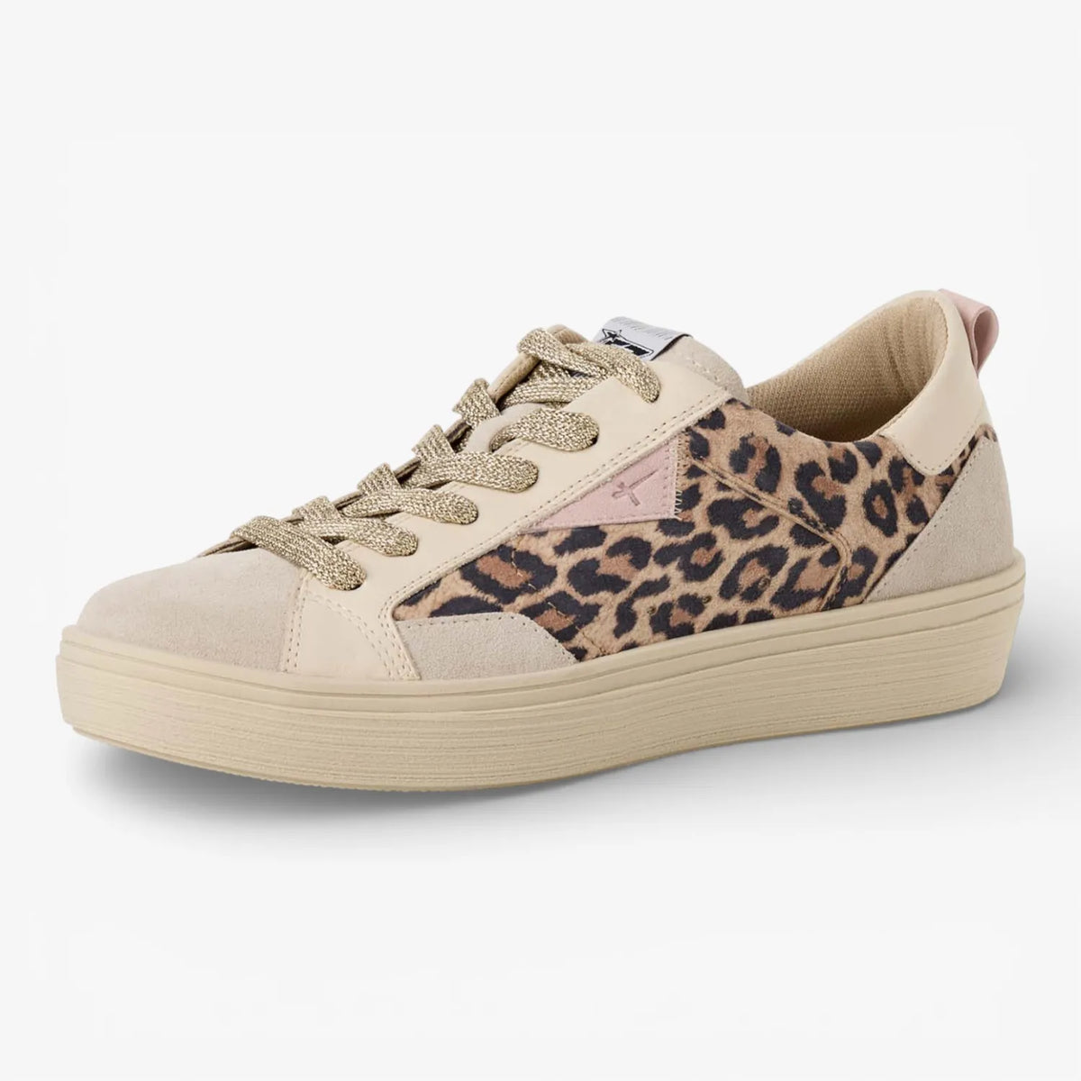 Tamaris Leopard Print Leather Trainer with Gold Laces