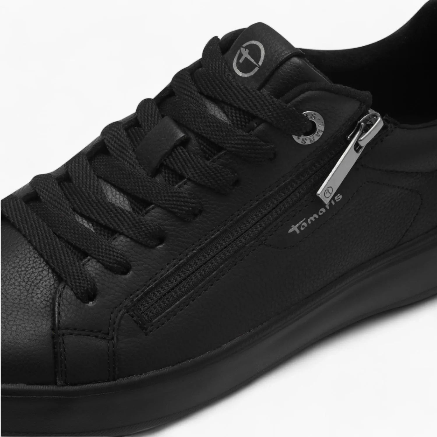 Tamaris Essentials Black Leather Runner – All-Day Comfort - Leavys Shoes