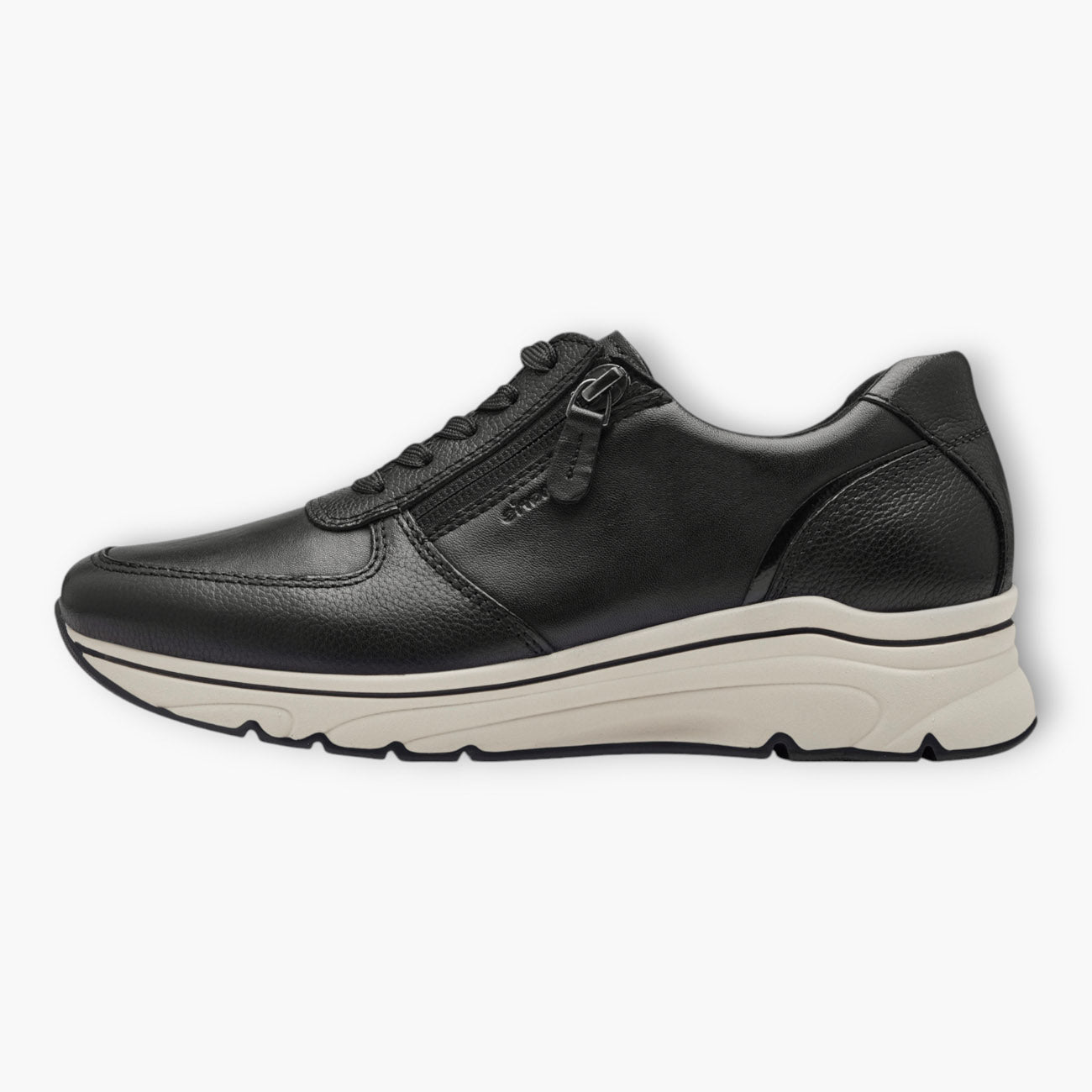 Tamaris Black Leather Trainer-Style Shoes with Wedge Sole and Side Zip - Leavys Shoes