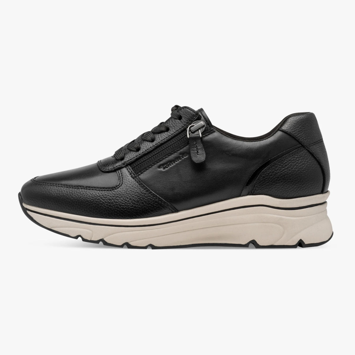 Tamaris Black Leather Wide Fit Trainer
