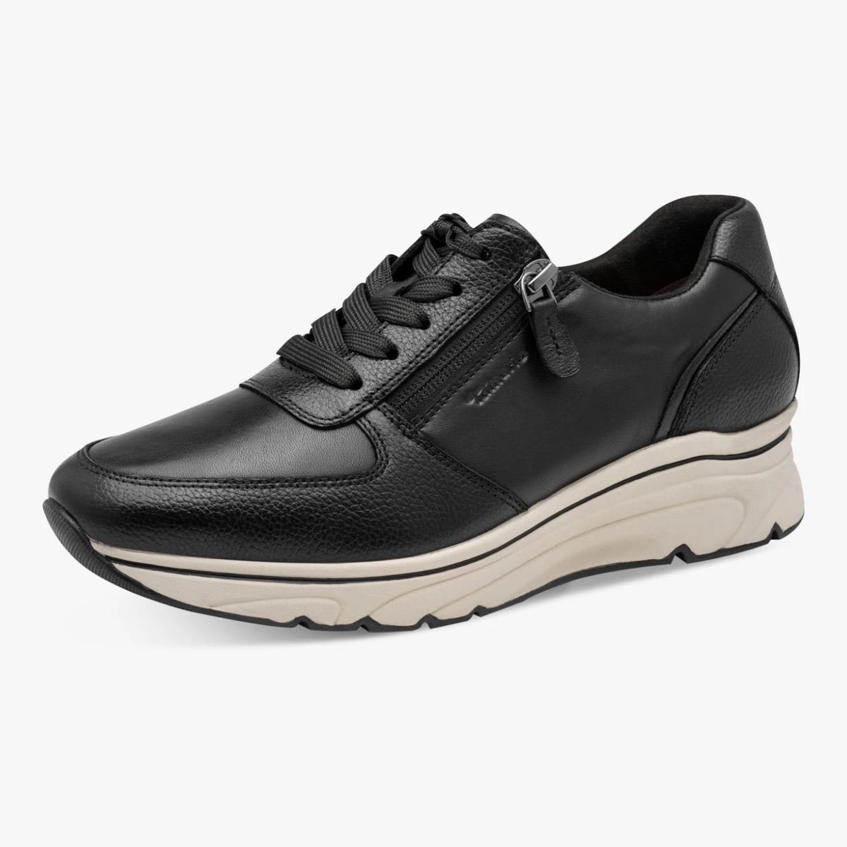 Tamaris Black Leather Wide Fit Trainer