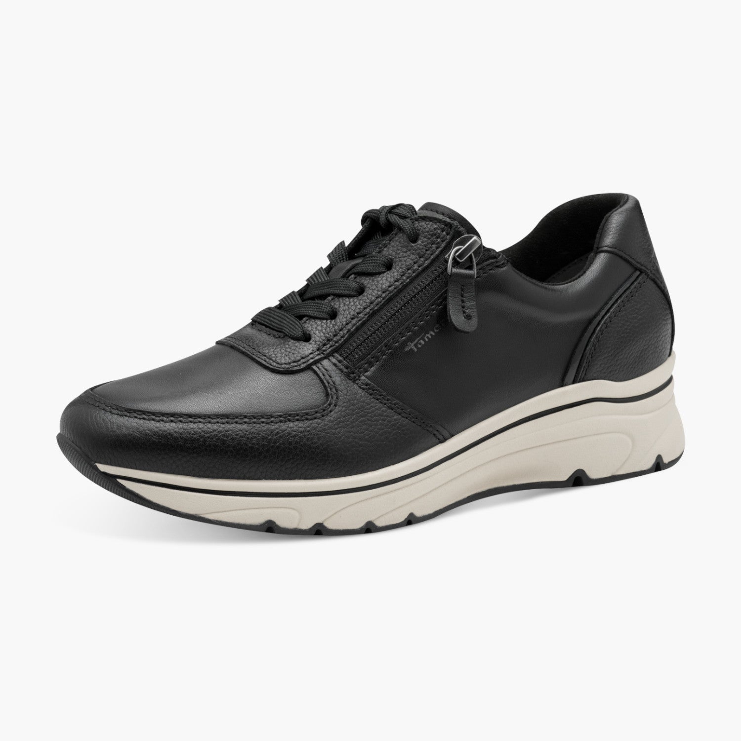 Tamaris Black Leather Platform Sneaker with Zip - Leavys Shoes
