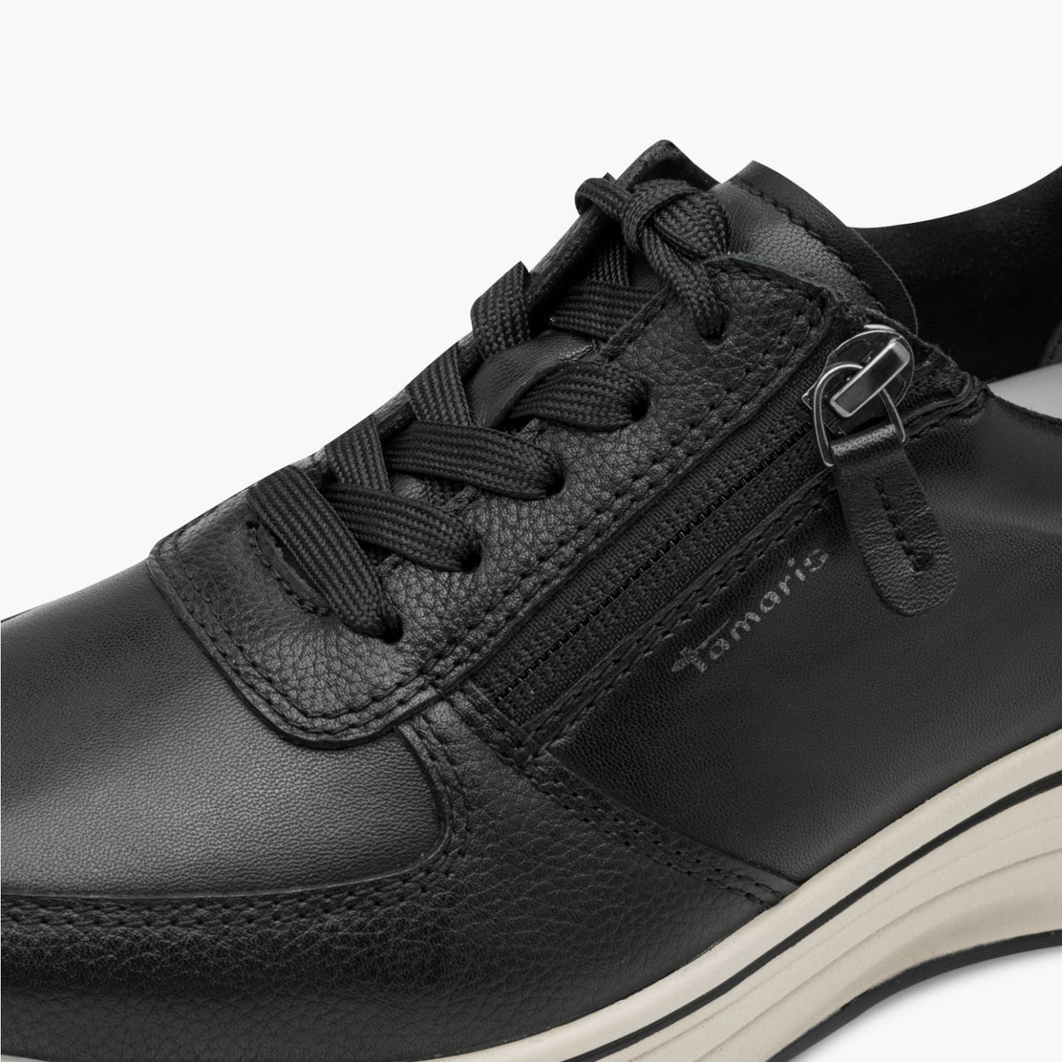 Tamaris Black Leather Platform Sneaker with Zip - Leavys Shoes