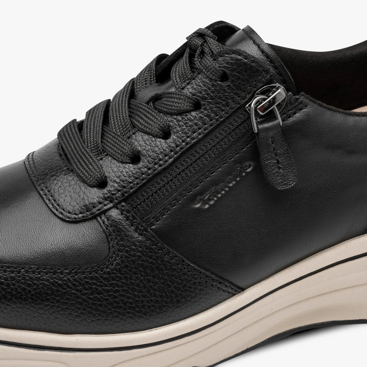 Tamaris Black Leather Wide Fit Trainer