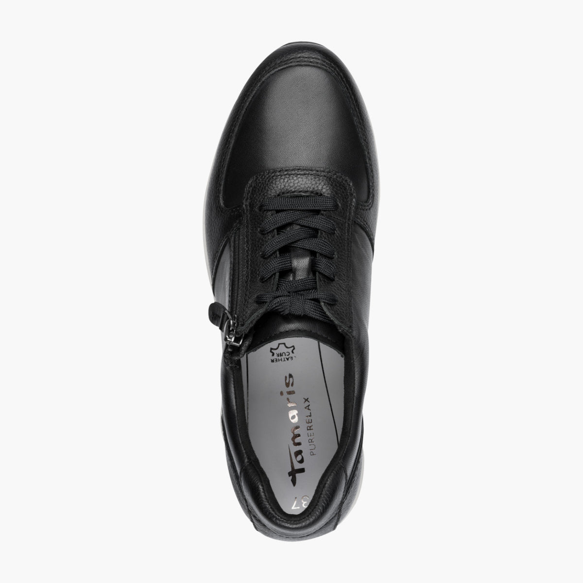 Tamaris Black Leather Platform Sneaker with Zip - Leavys Shoes