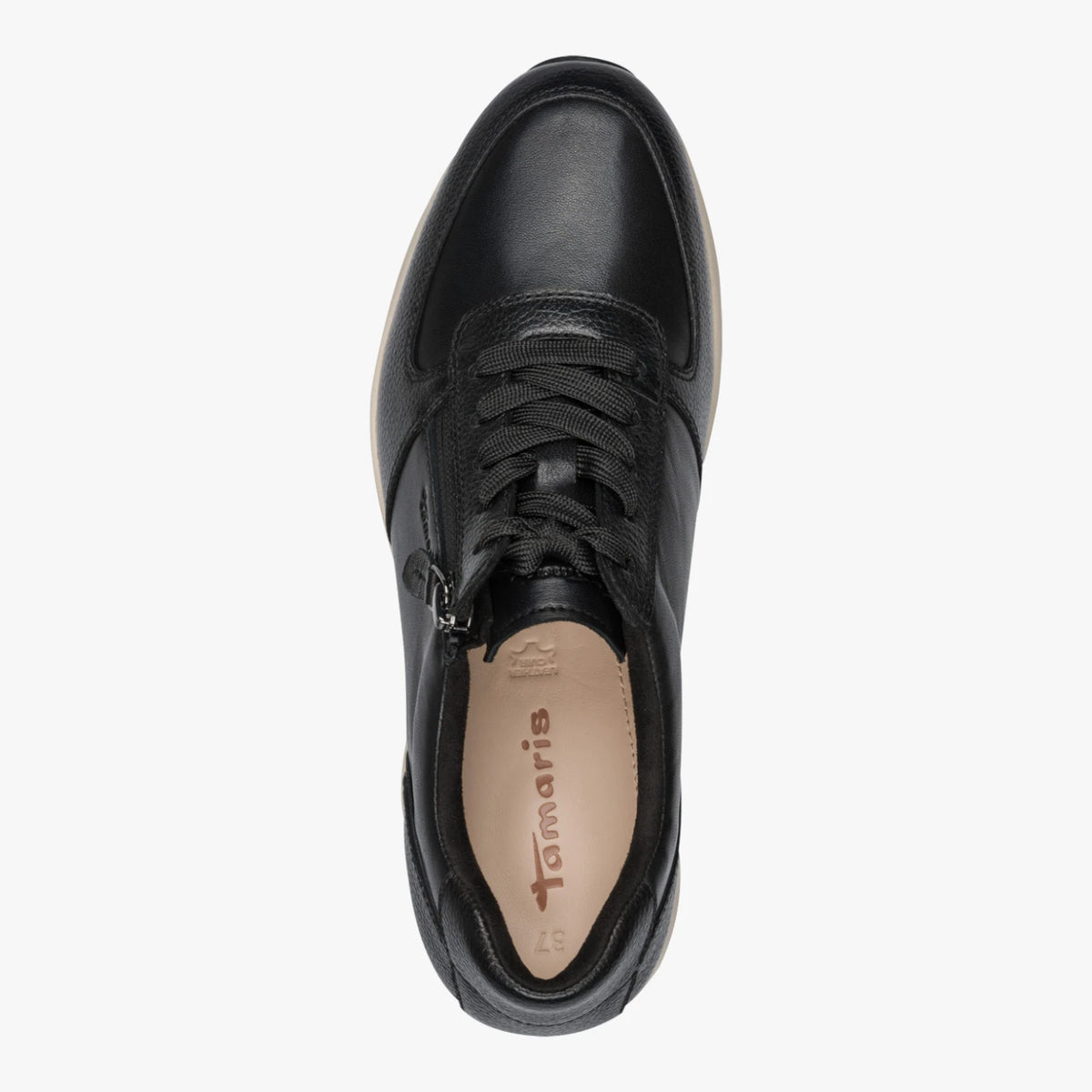 Tamaris Black Leather Wide Fit Trainer