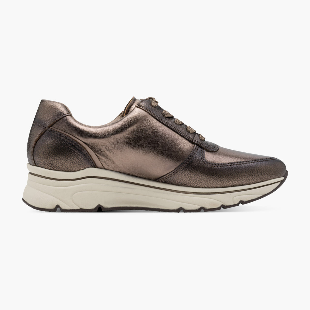 Tamaris Bronze Leather Lace-Up Sneaker with Side Zip - Leavys Shoes