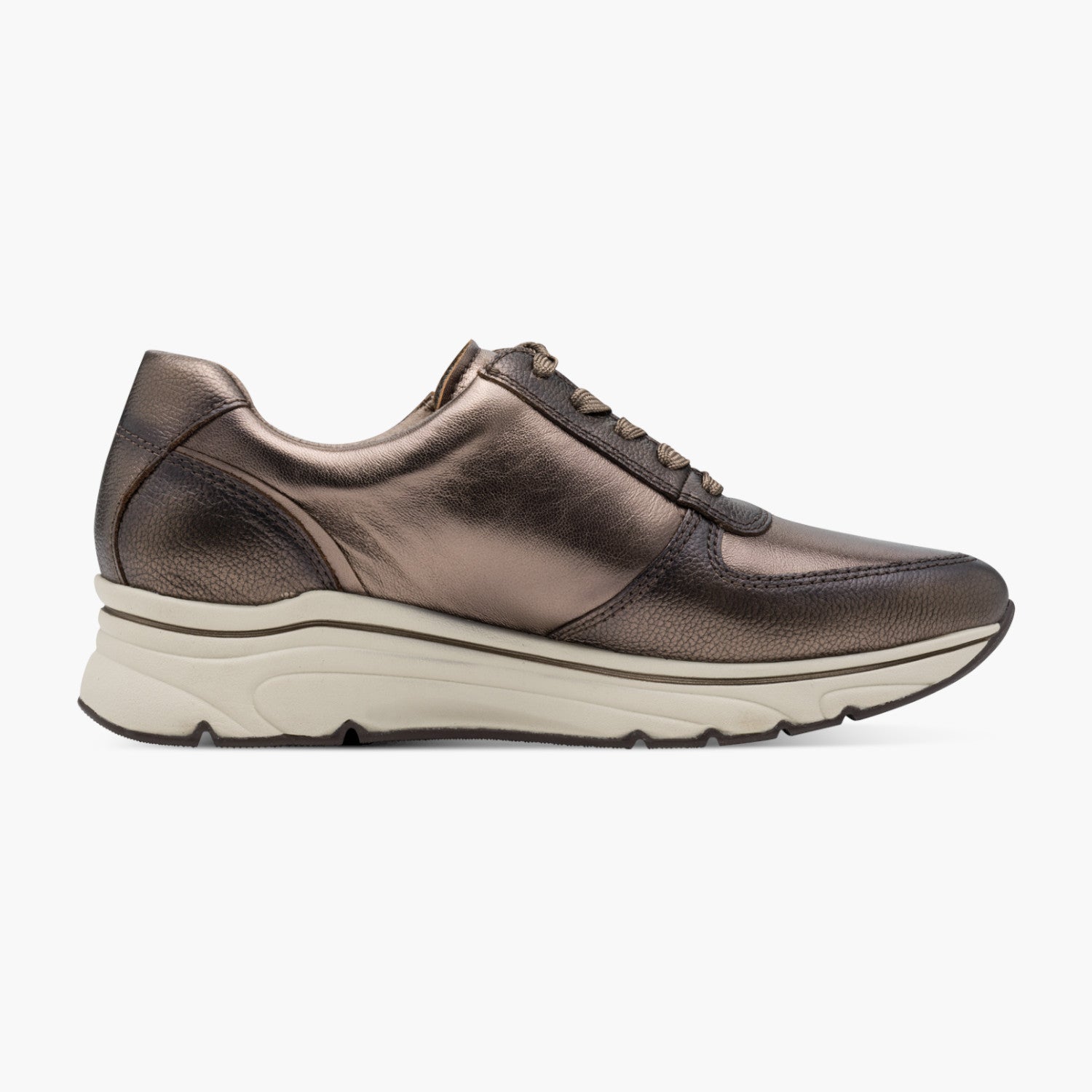 Tamaris Bronze Leather Lace-Up Sneaker with Side Zip - Leavys Shoes