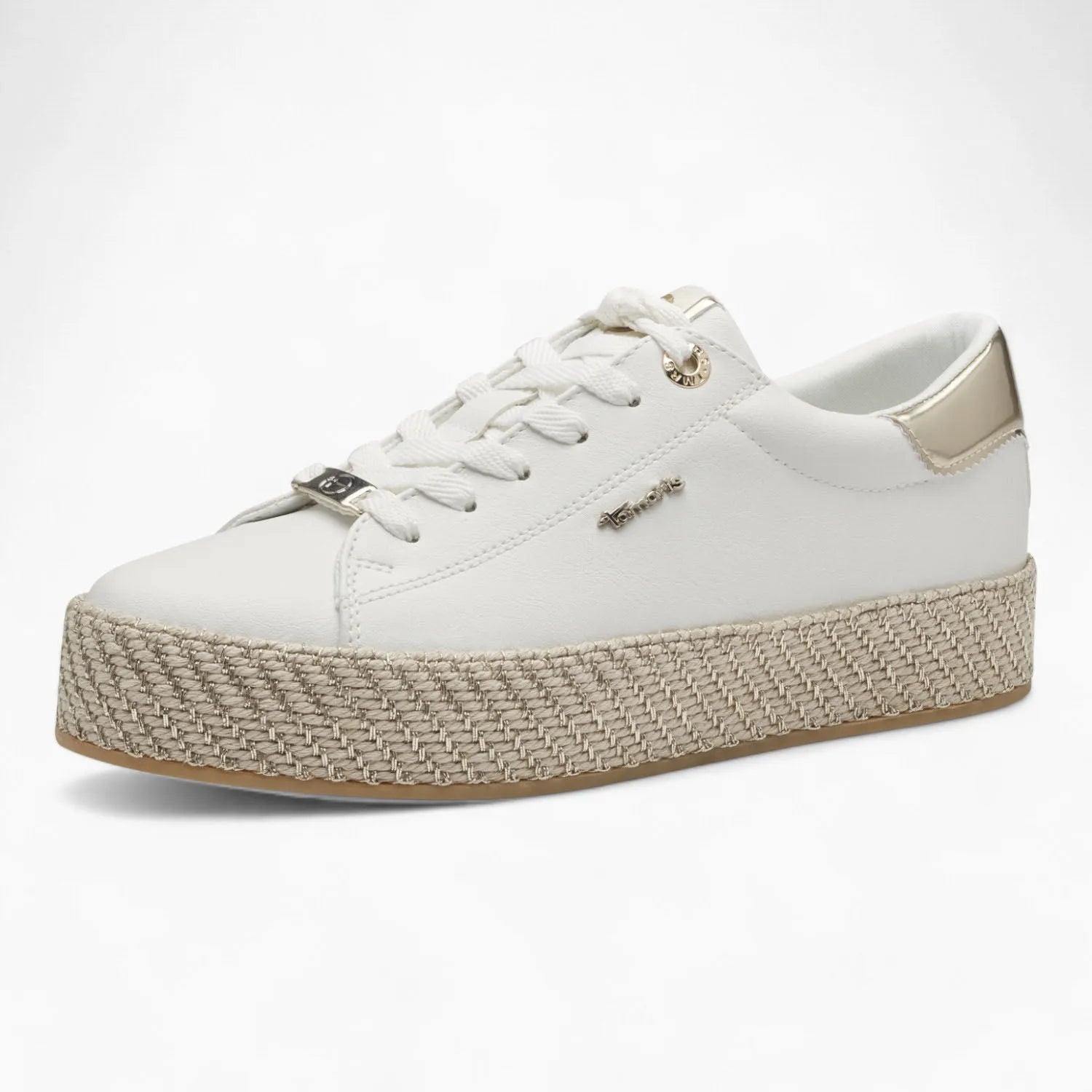 Tamaris Essentials White Runner – Espadrille Accent & Gold Flair - Leavys Shoes