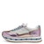  Front view of Tamaris metallic chunky sneaker in lilac, bronze, and blue.