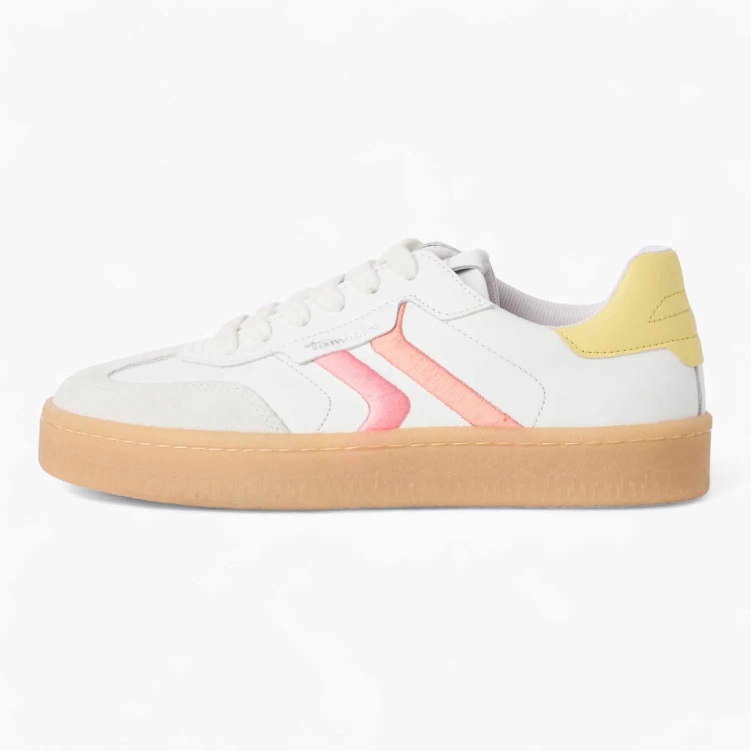 Tamaris Trendy White Runners – Gum Sole, Colourful Accents - Leavys Shoes