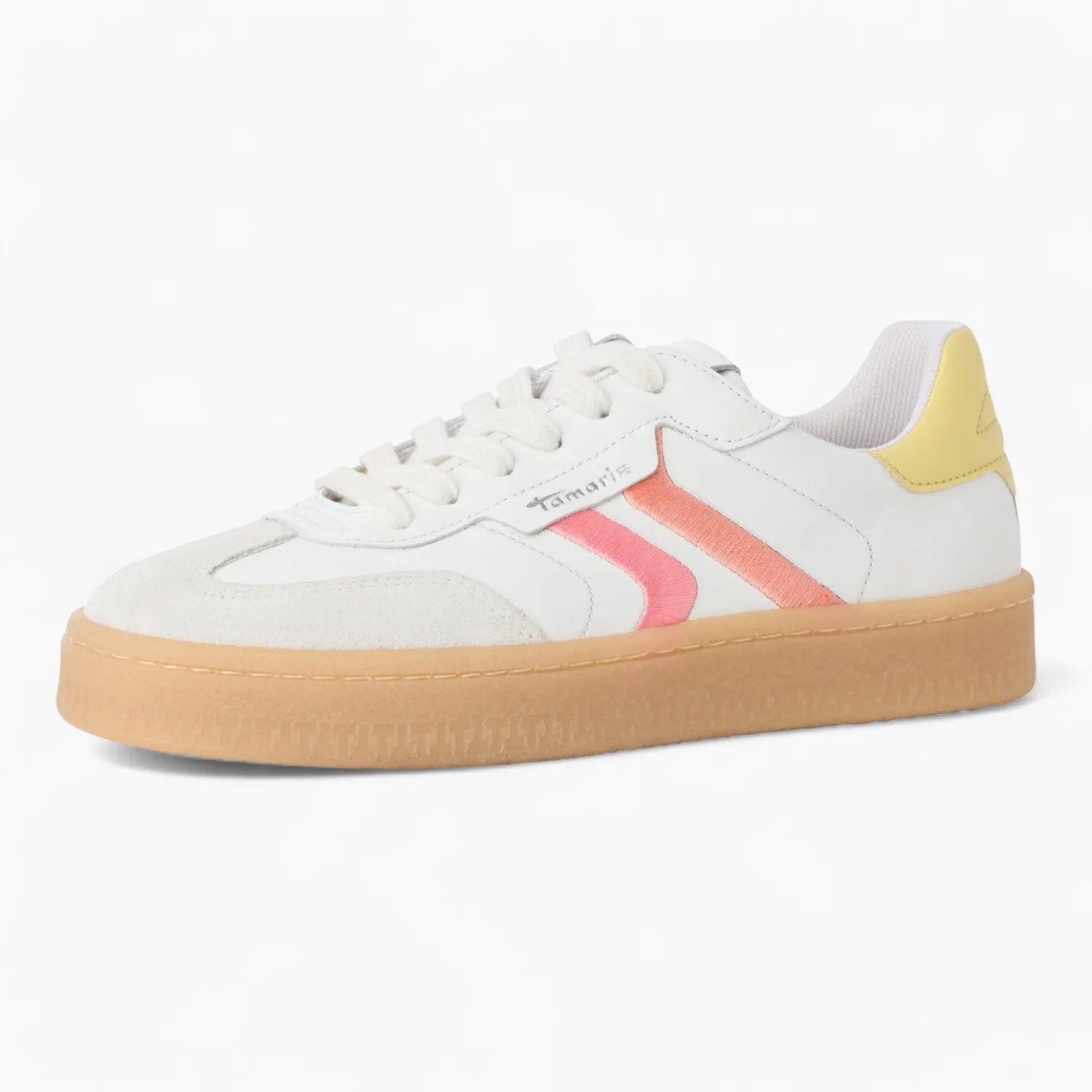 Tamaris Trendy White Runners – Gum Sole, Colourful Accents - Leavys Shoes