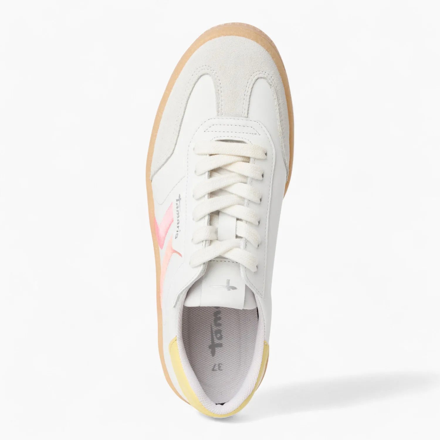 Tamaris Trendy White Runners – Gum Sole, Colourful Accents - Leavys Shoes