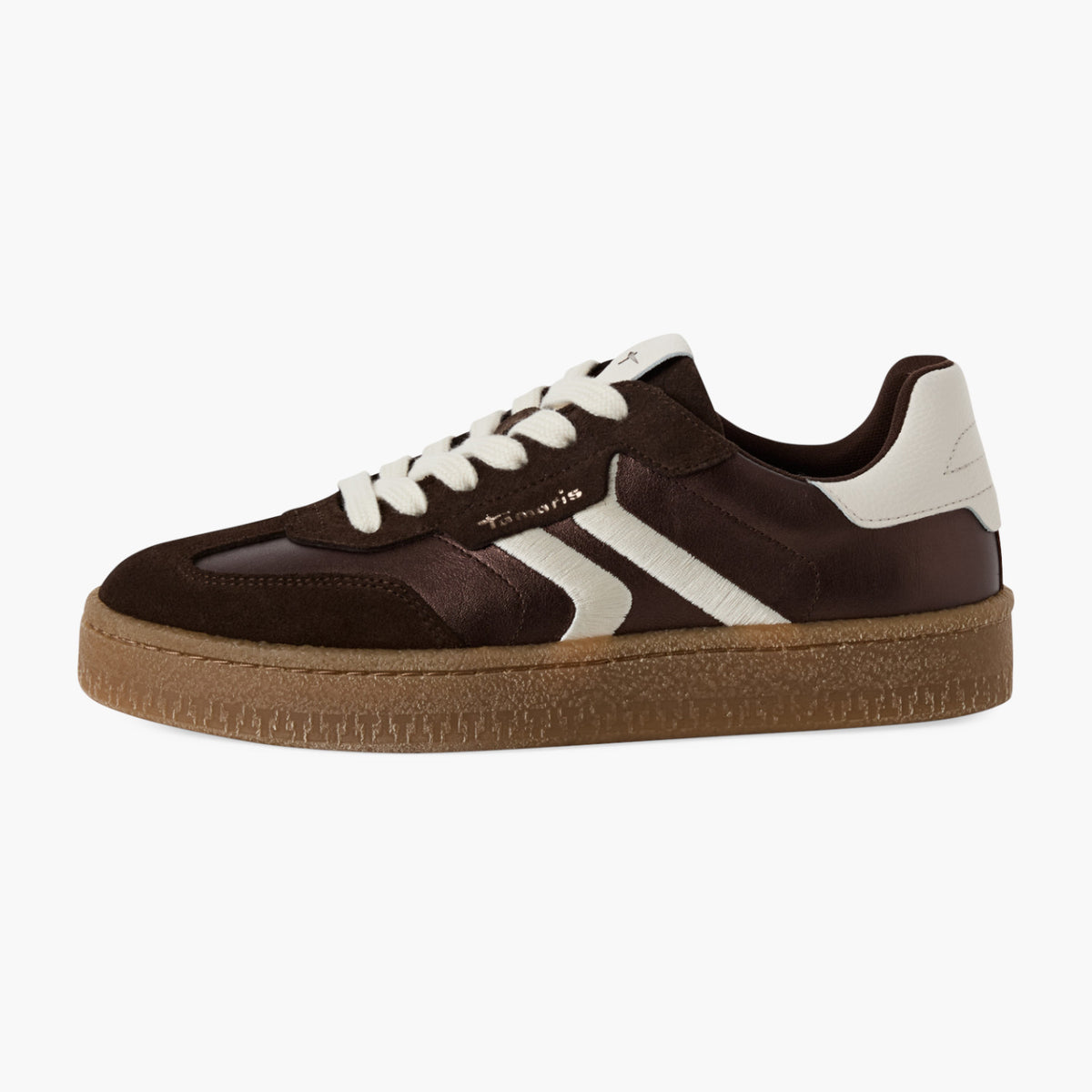 Tamaris Retro Sneaker in Chocolate with Cream Stripe - Leavys Shoes