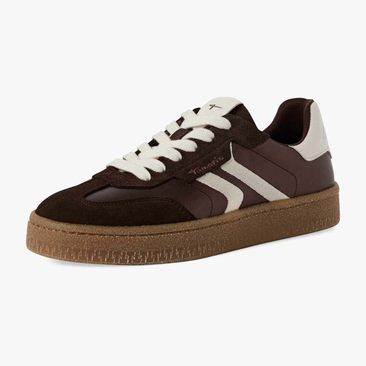 Tamaris Retro Sneaker in Chocolate with Cream Stripe - Leavys Shoes
