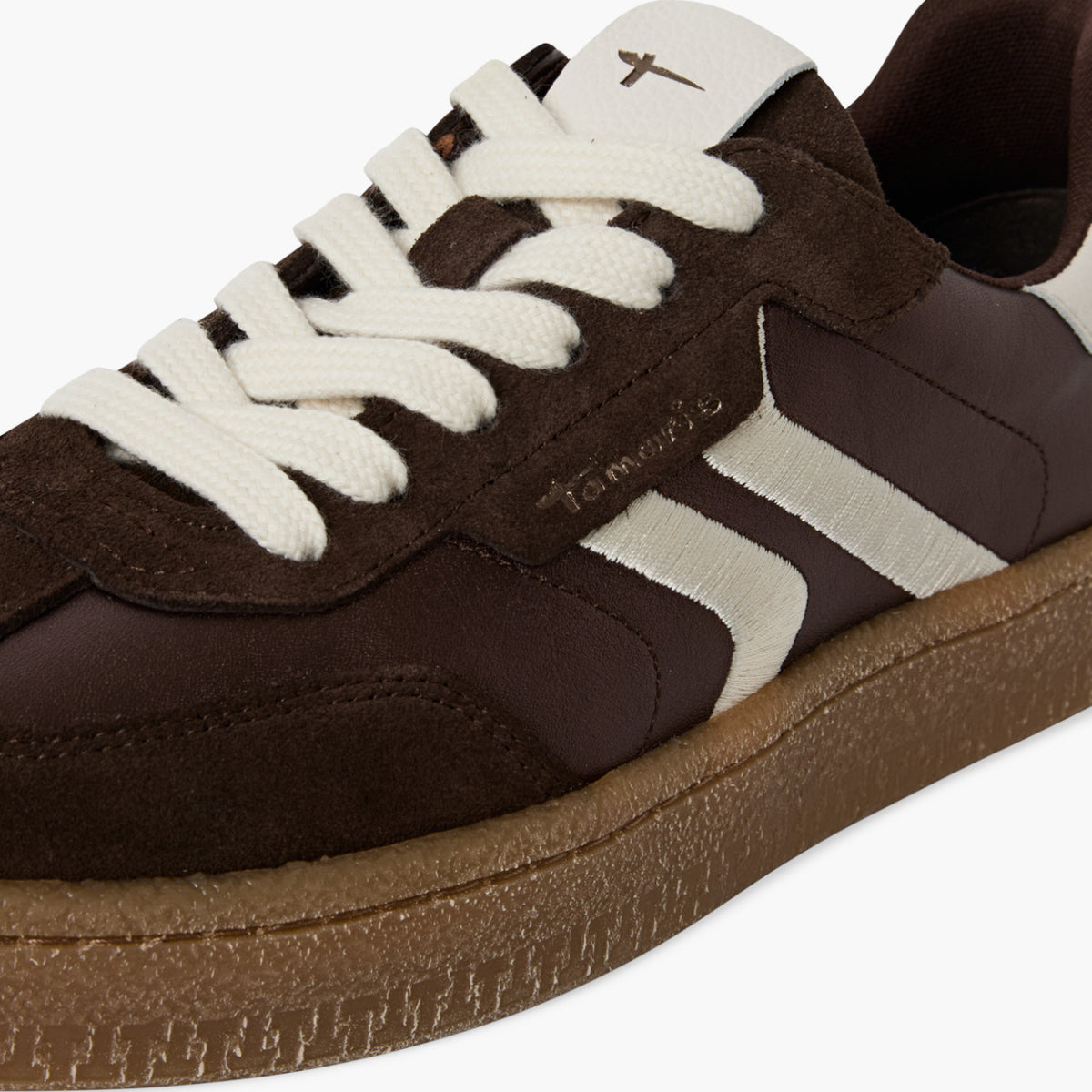 Tamaris Retro Sneaker in Chocolate with Cream Stripe - Leavys Shoes