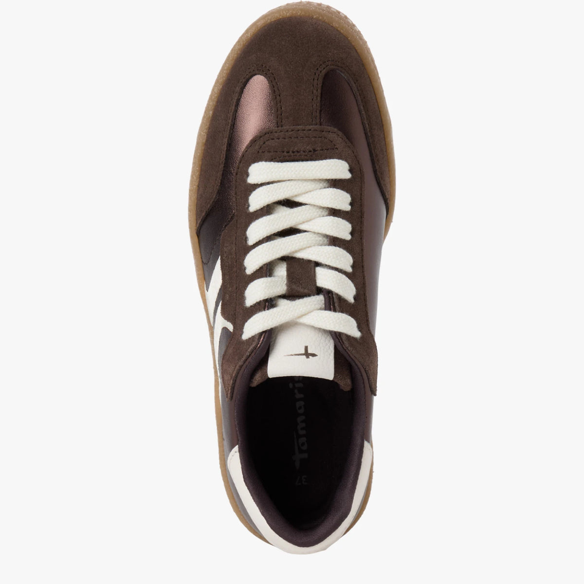 Tamaris Brown Metallic Leather Trainer