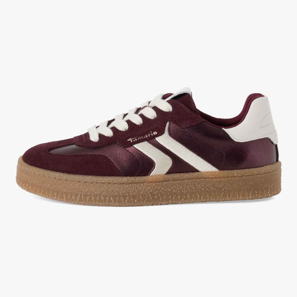 Tamaris Bordeaux Metallic Leather Trainer