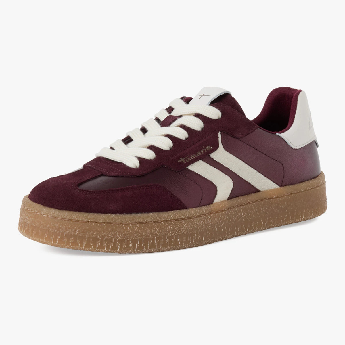 Tamaris Bordeaux Metallic Leather Trainer