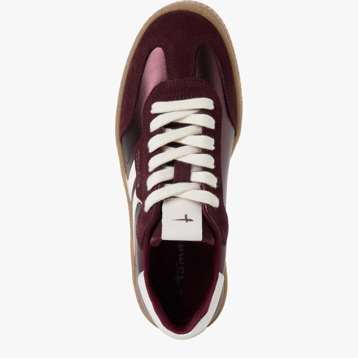 Tamaris Bordeaux Metallic Leather Trainer