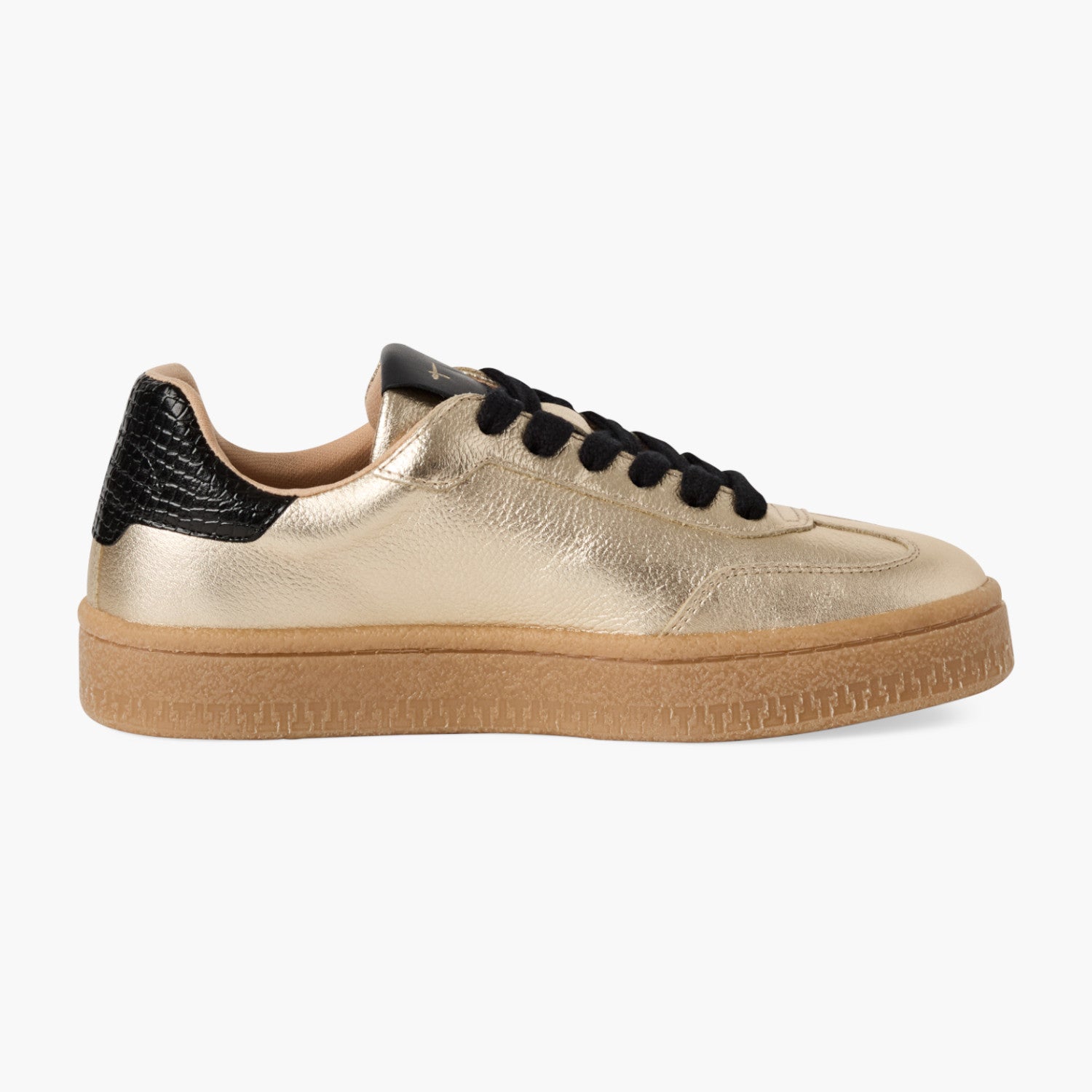 Tamaris Gold Metallic Retro Sneaker with Gum Sole - Leavys Shoes