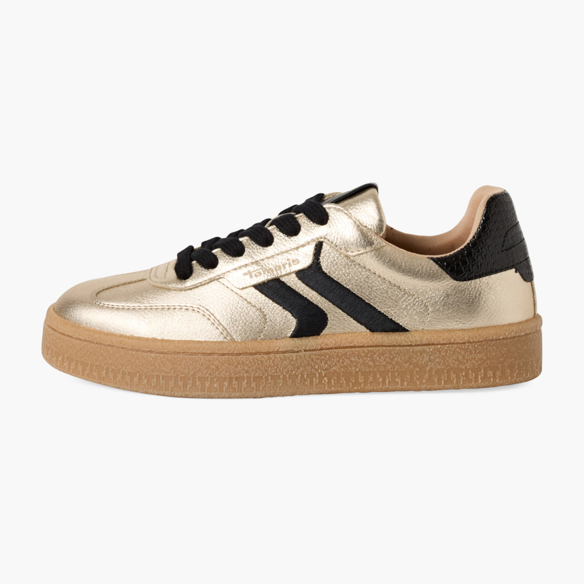 Tamaris Gold Metallic Retro Sneaker with Gum Sole - Leavys Shoes
