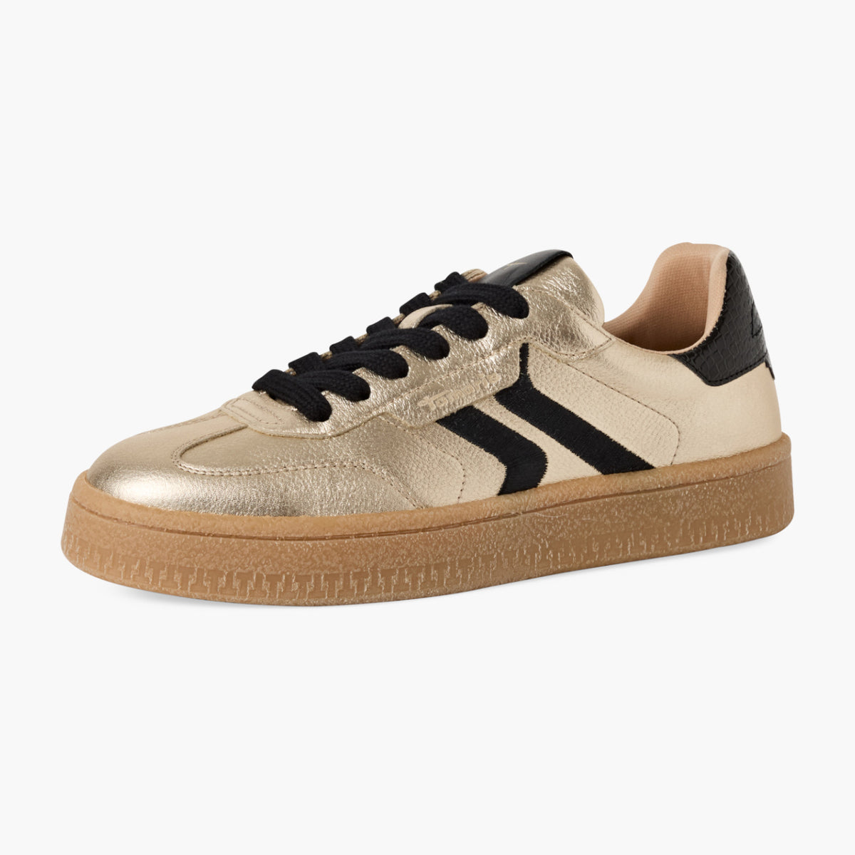 Tamaris Gold Metallic Retro Sneaker with Gum Sole - Leavys Shoes