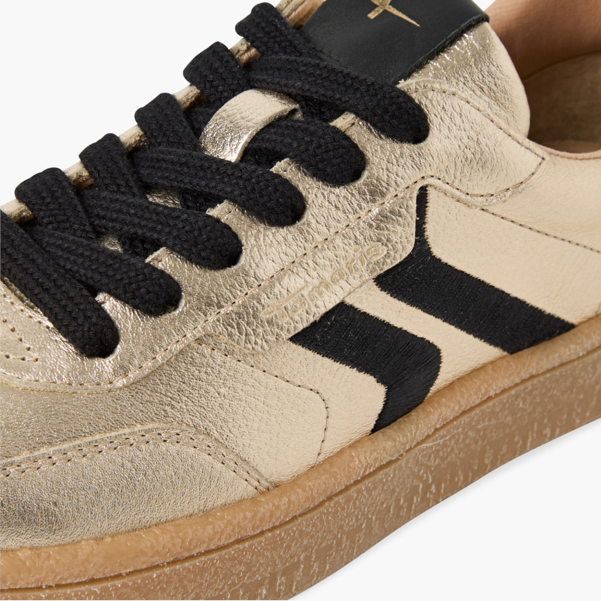 Tamaris Gold Metallic Retro Sneaker with Gum Sole - Leavys Shoes