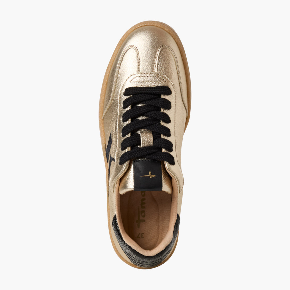 Tamaris Gold Metallic Retro Sneaker with Gum Sole - Leavys Shoes