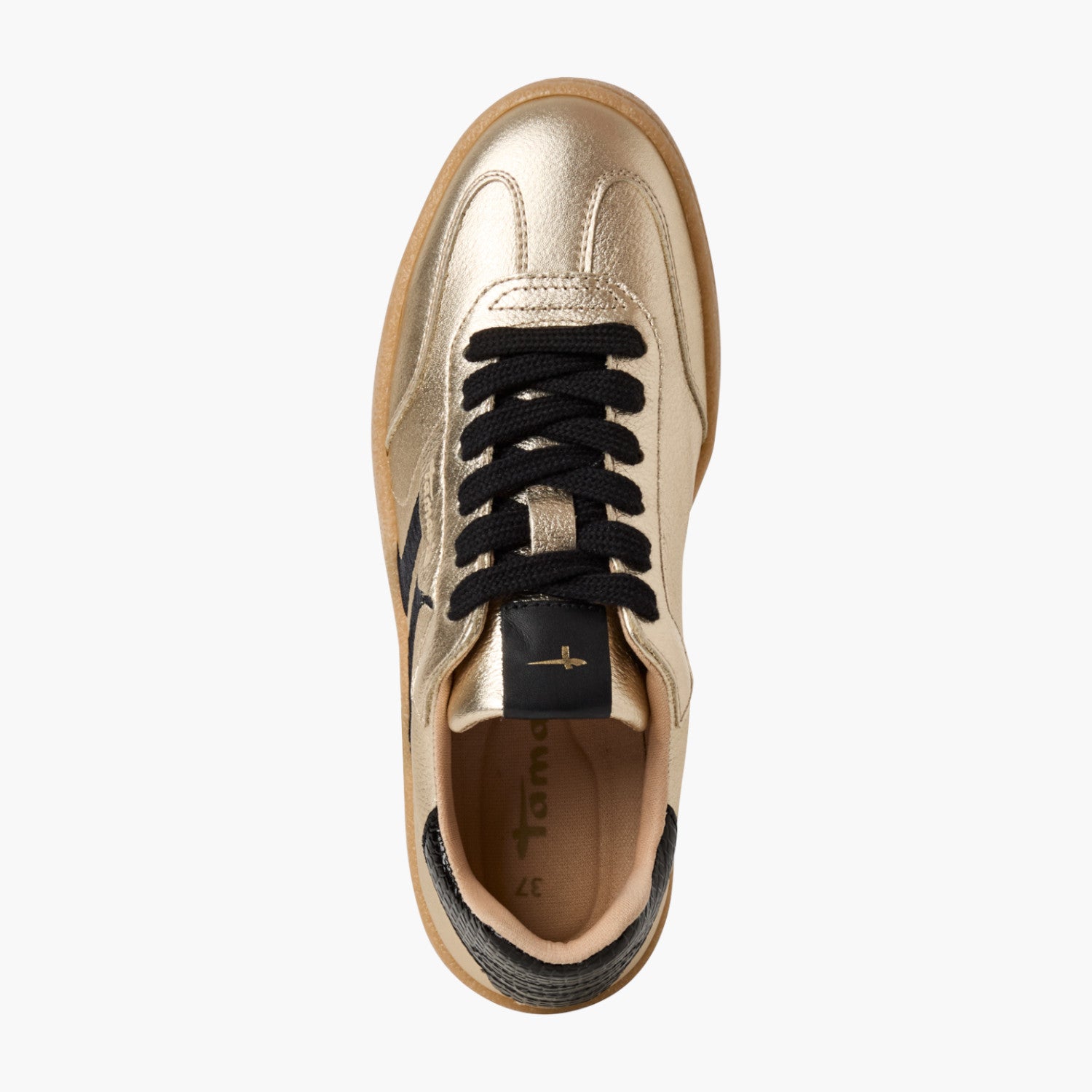 Tamaris Gold Metallic Retro Sneaker with Gum Sole - Leavys Shoes
