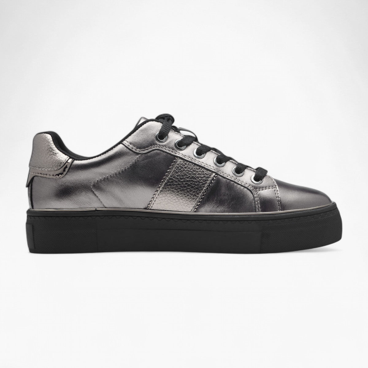 Tamaris Pewter Trainers with Silver Detailing and Black Laces - Leavys Shoes