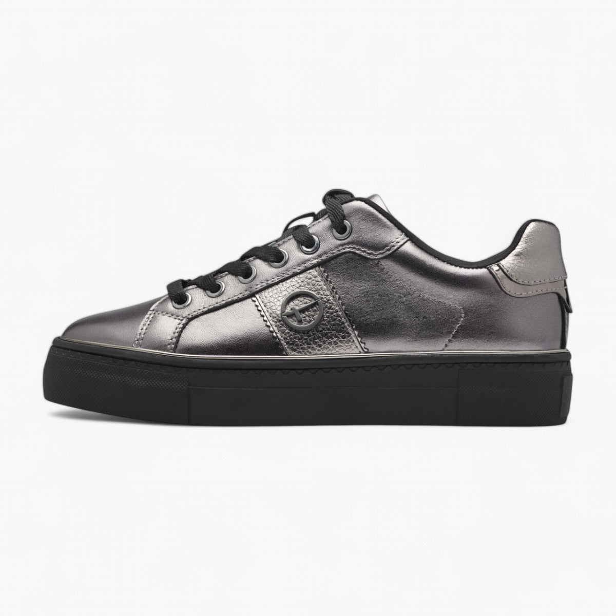 Tamaris Pewter Trainers with Silver Detailing and Black Laces - Leavys Shoes