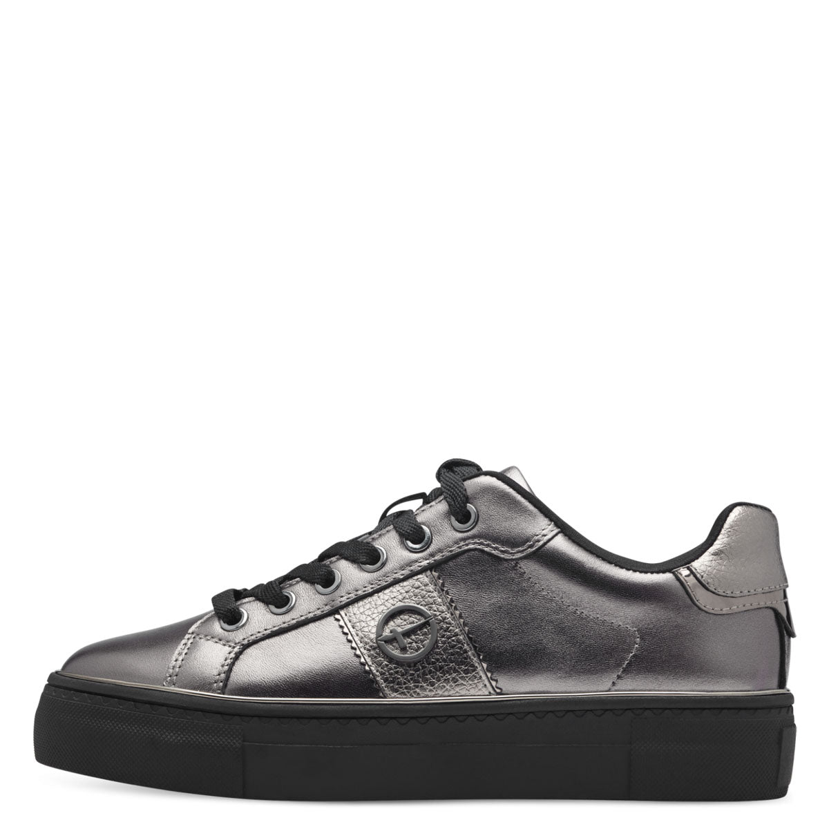 Tamaris Pewter Trainers with Silver Detailing and Black Laces