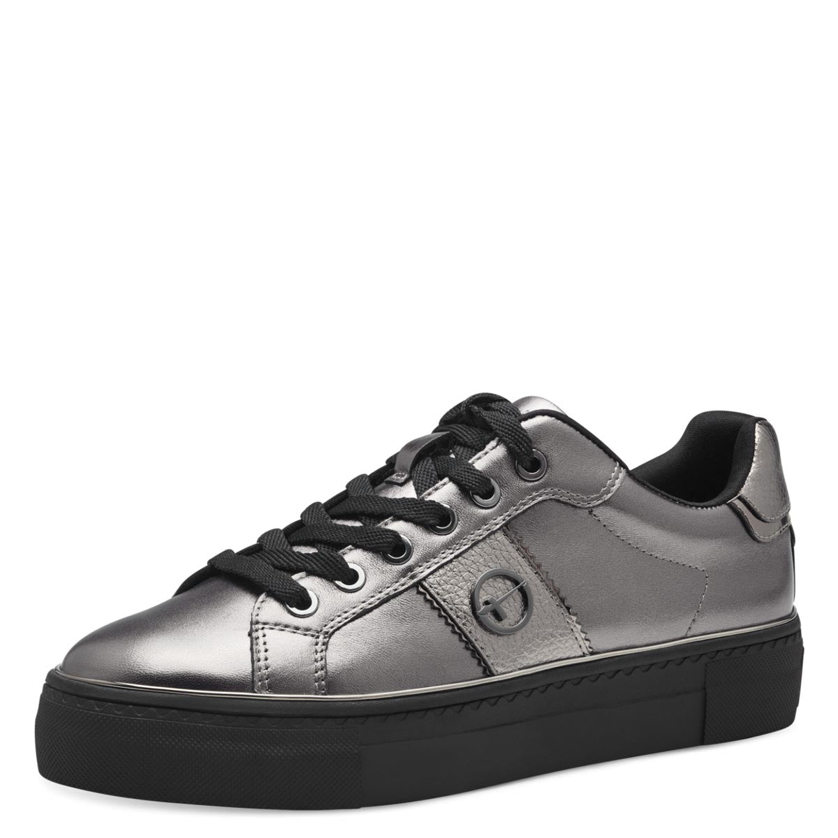 Tamaris Pewter Trainers with Silver Detailing and Black Laces