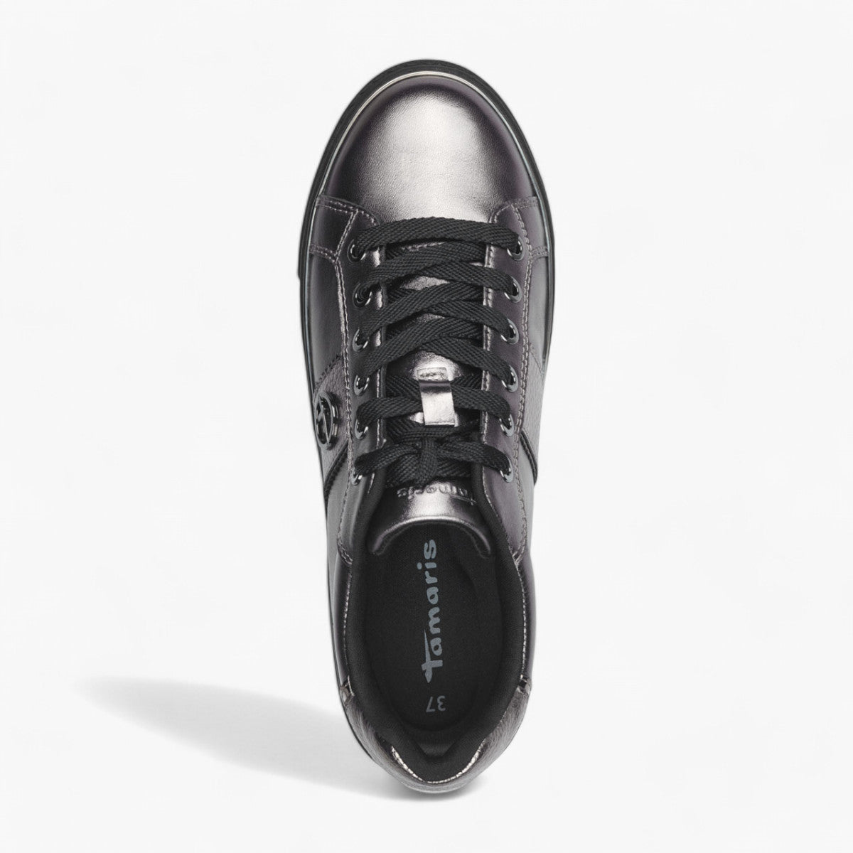 Tamaris Pewter Trainers with Silver Detailing and Black Laces - Leavys Shoes