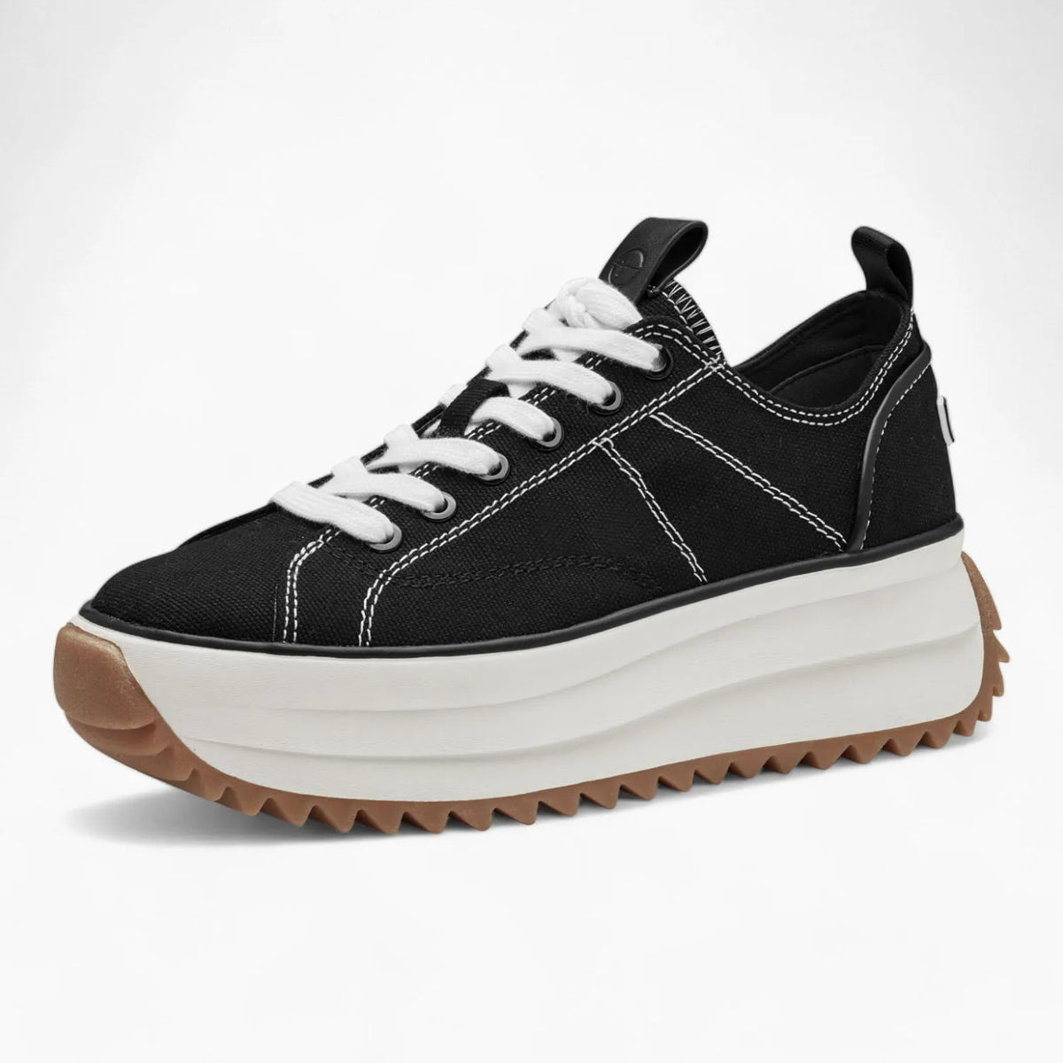 Tamaris Black Lace-Up Runner – Chunky Sole & Everyday Comfortable - Leavys Shoes