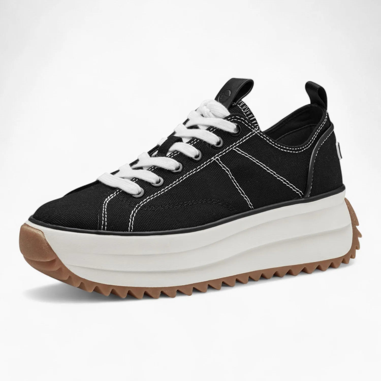 Tamaris Black Lace-Up Runner – Chunky Sole & Everyday Comfortable - Leavys Shoes