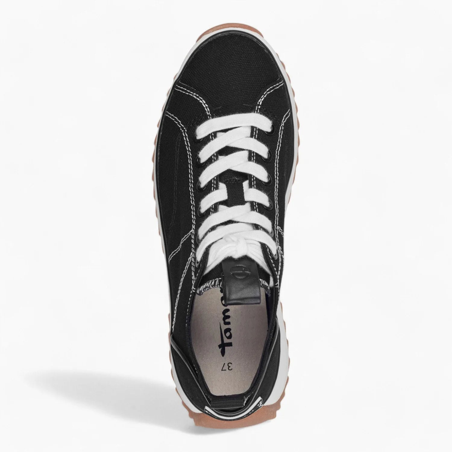 Tamaris Black Lace-Up Runner – Chunky Sole & Everyday Comfort - Leavys Shoes